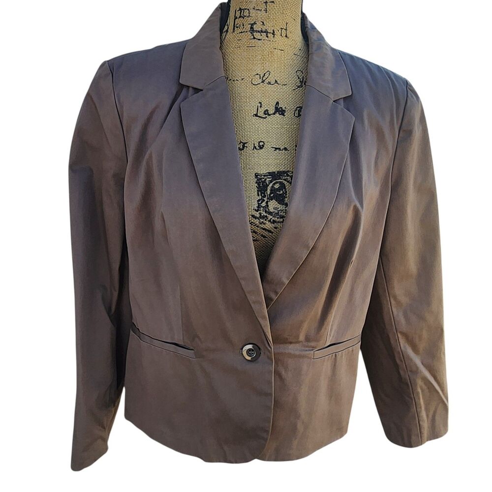 Worthington Womens XL Brown Satin Sheen Career Blazer Jacket Office Chic